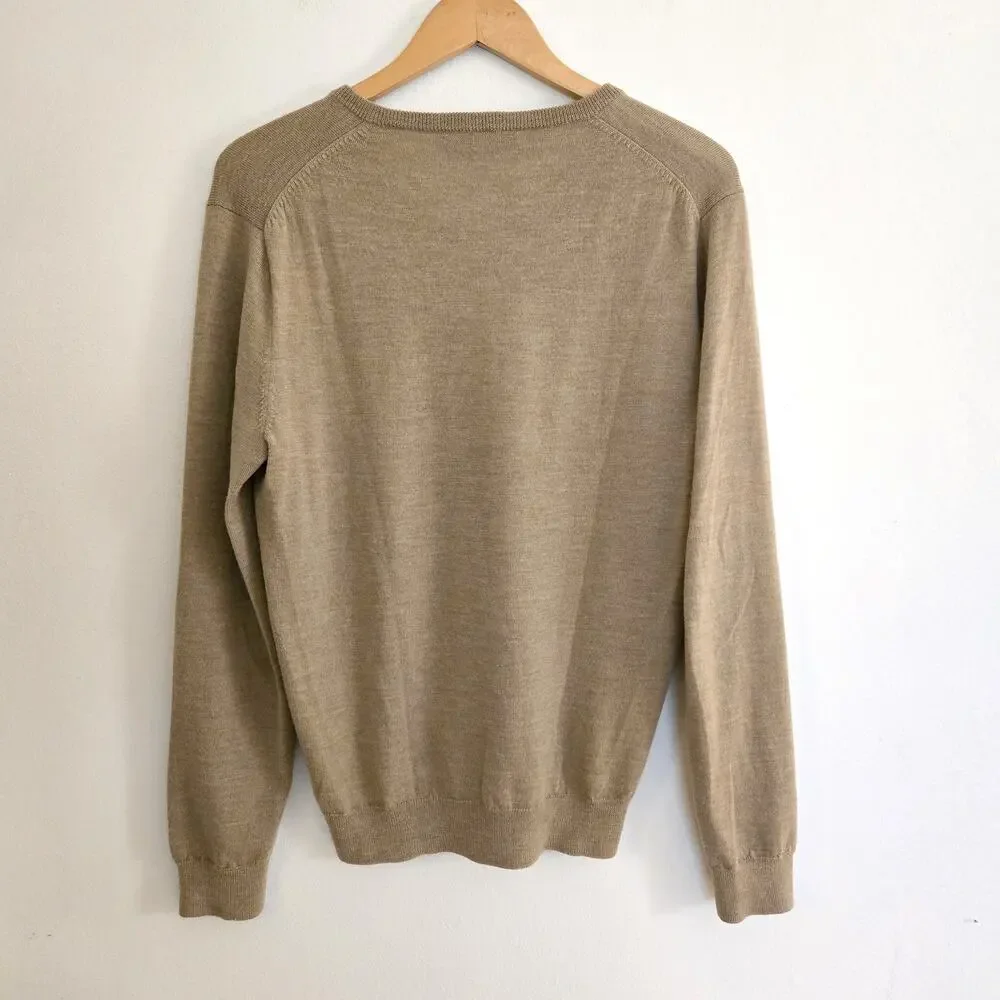 J. Crew Men's Slim Fit 100% Merino Wool V-Neck Sweater Tan M